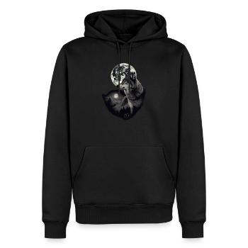 Wald mit Vollmond und grauem Wolf wildes Tier - Männer Premium Bio Hoodie - Schwarz - Vorne - Nico (187cm)
