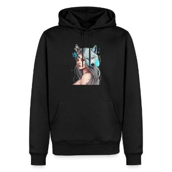 Belle fille et loup papillon graphique - Sweat à capuche Premium bio Homme - noir - Devant - Nico (187cm)