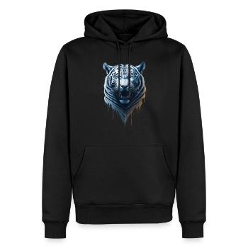 WILDES WHITE TIGER DESIGN - Männer Premium Bio Hoodie - Schwarz - Vorne - Nico (187cm)