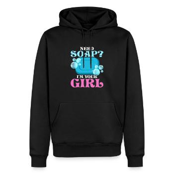 Need Soap? I'm Your Girl Soapmaker Soapmaking - Men’s Premium Organic Hoodie - black - Front - Nico (187cm)