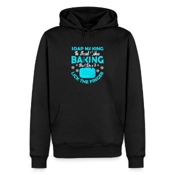 La fabrication du savon, c’est comme la fabrication du savon de cuisson - Sweat à capuche Premium bio Homme - noir - Devant - Nico (187cm)