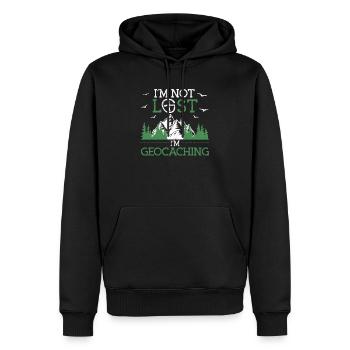 Je ne suis pas perdu, je géocache - Sweat à capuche Premium bio Homme - noir - Devant - Nico (187cm)