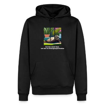 Lustiges T Shirt / Lustige Sprüche - Morgenmuffel - Männer Premium Bio Hoodie - Schwarz - Vorne - Nico (187cm)