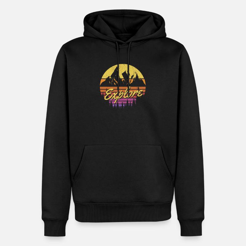 Découvrez Retro Rainbow Gradient Mountain - Sweat à capuche Premium bio Homme - noir