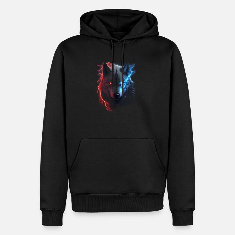 Roter und blauer Blitzwolf - Männer Premium Bio Hoodie - Schwarz