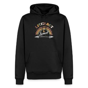 Escouade d’alphabétisation Enseignante en lecture Intervenante - Sweat à capuche Premium bio Homme - noir - Devant - Nico (187cm)