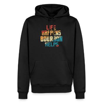 Life Happens Bourbon Helps Drinking Whiskey - Männer Premium Bio Hoodie - Schwarz - Vorne - Nico (187cm)