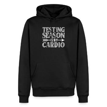 Prüfungssaison ist mein Kardio Funny Lehrer - Männer Premium Bio Hoodie - Schwarz - Vorne - Nico (187cm)