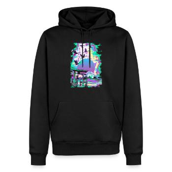 Paysage japonais sur bois Vaporwave Esthétique - Sweat à capuche Premium bio Homme - noir - Devant - Nico (187cm)