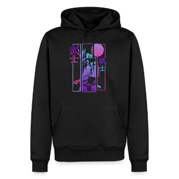 Samurai Warrior Vaporwave Japanische Ästhetik - Männer Premium Bio Hoodie - Schwarz - Vorne - Nico (187cm)