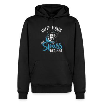 Rute Raus der Spaß beginnt - Anglerdesign - Männer Premium Bio Hoodie - Schwarz - Vorne - Nico (187cm)