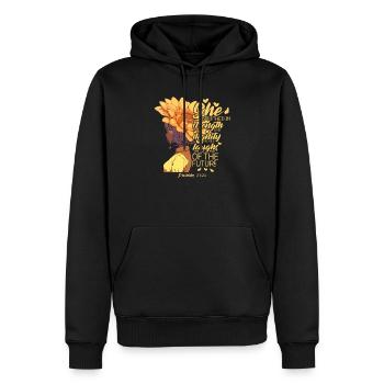 Christlich Bibel Vers Sonnenblume Religiös Cool - Männer Premium Bio Hoodie - Schwarz - Vorne - Nico (187cm)