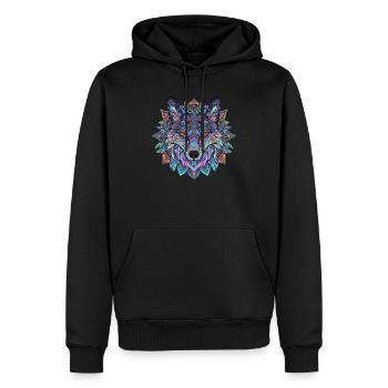 Geometrisches Wolf Mandala ColorFull - Männer Premium Bio Hoodie - Schwarz - Vorne - Nico (187cm)