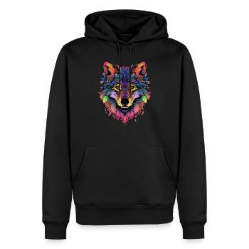 Geometrischer Wolf ColorFull - Männer Premium Bio Hoodie - Schwarz - Vorne - Nico (187cm)