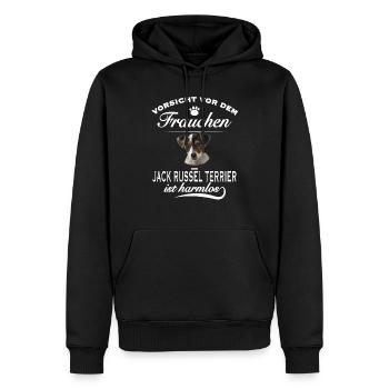Vorsicht vor dem Frauchen - Jack Russel Terrier - Männer Premium Bio Hoodie - Schwarz - Vorne - Nico (187cm)