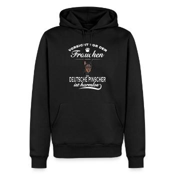 Vorsicht vor dem Frauchen - Deutscher Pinscher - Männer Premium Bio Hoodie - Schwarz - Vorne - Nico (187cm)