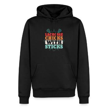 Lacrosse Chicks With Sticks Girl Woman Player - Männer Premium Bio Hoodie - Schwarz - Vorne - Nico (187cm)