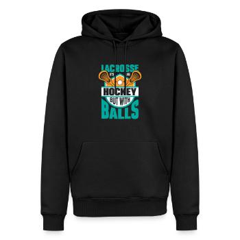 La crosse, c’est comme le hockey, mais avec des balles en équipe - Sweat à capuche Premium bio Homme - noir - Devant - Nico (187cm)