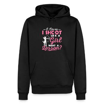I Know I Shoot Like A Girl Want A Lesson? Archer A - Männer Premium Bio Hoodie - Schwarz - Vorne - Nico (187cm)
