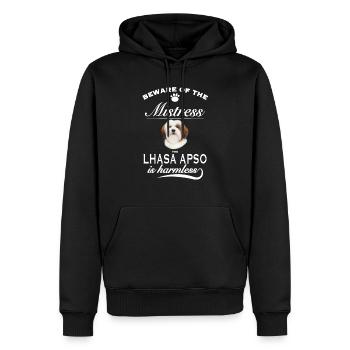 Beware of the mistress, harmless Lhasa Apso - Männer Premium Bio Hoodie - Schwarz - Vorne - Nico (187cm)