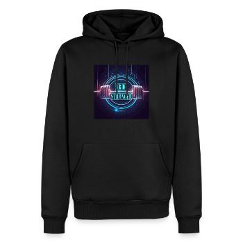 FITNESSSTUDIO - Männer Premium Bio Hoodie - Schwarz - Vorne - Nico (187cm)