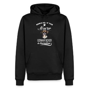 Beware of the master, harmless German Boxer - Männer Premium Bio Hoodie - Schwarz - Vorne - Nico (187cm)