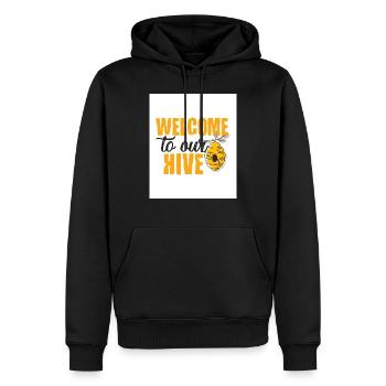 Willkommen in unserem Bienenstock - Männer Premium Bio Hoodie - Schwarz - Vorne - Nico (187cm)