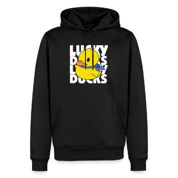 Journée des canards chanceux - Cadeau du jour de la chance - Canards jaunes - Sweat à capuche Premium bio Homme - noir - Devant - Nico (187cm)