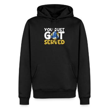 Du wurdest gerade bedient Volleyballspieler - Männer Premium Bio Hoodie - Schwarz - Vorne - Nico (187cm)