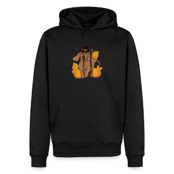 Pilgrim Dackel Kürbis Blätter Thanksgiving - Männer Premium Bio Hoodie - Schwarz - Vorne - Nico (187cm)