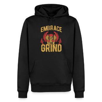 Adoptez le Grind Workout Haltérophilie - Sweat à capuche Premium bio Homme - noir - Devant - Nico (187cm)