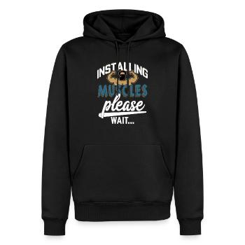 Installing Muscles Please Wait... Weight Lifting T - Men’s Premium Organic Hoodie - black - Front - Nico (187cm)