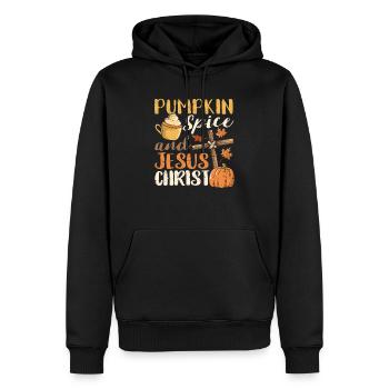 Épices à la citrouille et Jésus-Christ Bonjour l’automne - Sweat à capuche Premium bio Homme - noir - Devant - Nico (187cm)