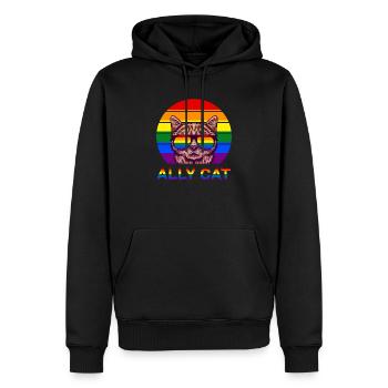 Ally Cat LGBT Gay Rainbow Pride Flag Funny Cat - Men’s Premium Organic Hoodie - black - Front - Nico (187cm)