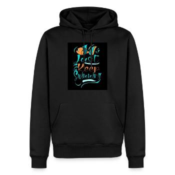 WALE SCHWIMMEN EINFACH WEITER - Männer Premium Bio Hoodie - Schwarz - Vorne - Nico (187cm)