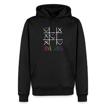 Fun LGBTQ LOVE WINS aux couleurs de l’arc-en-ciel de la Gay Pride - Sweat à capuche Premium bio Homme - noir - Devant - Nico (187cm)