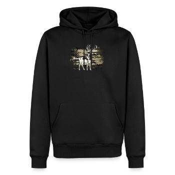 Whitetail Buck Deer Hunting American Flag - Men’s Premium Organic Hoodie - black - Front - Nico (187cm)