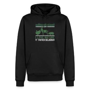 Ich liebe die Natur Es schmeckt köstlich Hirsch - Männer Premium Bio Hoodie - Schwarz - Vorne - Nico (187cm)