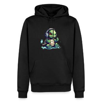 Süße Schildkröte mit Kopfhörer hört Musik - Männer Premium Bio Hoodie - Schwarz - Vorne - Nico (187cm)