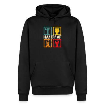 Handy AF Vintage Handwerker Holzbearbeitung - Männer Premium Bio Hoodie - Schwarz - Vorne - Nico (187cm)