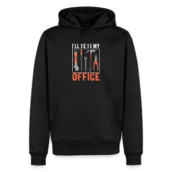 Je serai dans mon bureau Funny Craftsman - Sweat à capuche Premium bio Homme - noir - Devant - Nico (187cm)
