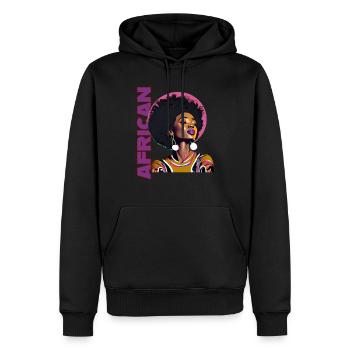 Femme noire avec lettrage africain - Sweat à capuche Premium bio Homme - noir - Devant - Nico (187cm)