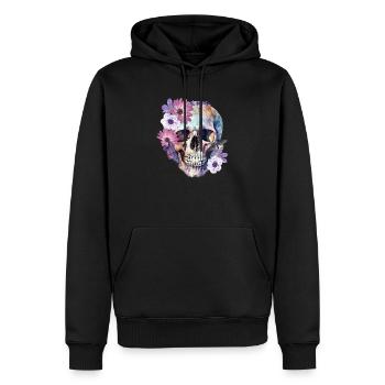Fleurs de papillon d’Halloween à crâne floral - Sweat à capuche Premium bio Homme - noir - Devant - Nico (187cm)