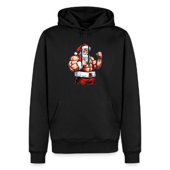 Santa's Bulk Crew: Weihnachts-Bodybuilder Santa Mus - Männer Premium Bio Hoodie - Schwarz - Vorne - Nico (187cm)