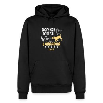 Labrador le maître du sommeil, du jeu de l'amour - Sweat à capuche Premium bio Homme - noir - Devant - Nico (187cm)