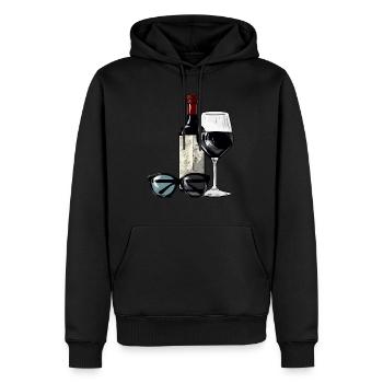 Verre de vin et bouteille n°3 - Sweat à capuche Premium bio Homme - noir - Devant - Nico (187cm)