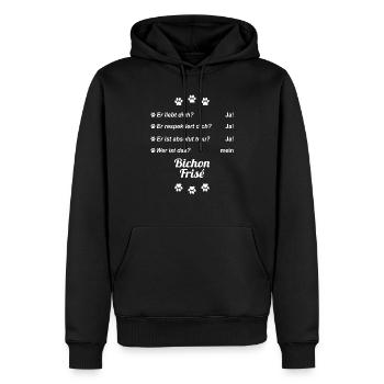 Er liebt Dich. Wer ist das? Mein - Bichon Frisé - Männer Premium Bio Hoodie - Schwarz - Vorne - Nico (187cm)