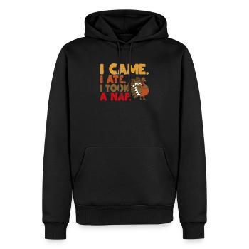 Je suis venu, j’ai mangé, j’ai fait une sieste - Sweat à capuche Premium bio Homme - noir - Devant - Nico (187cm)