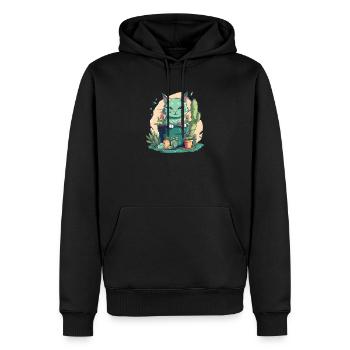 Green cat in flower pot with cactus and pumpkin - Men’s Premium Organic Hoodie - black - Front - Nico (187cm)