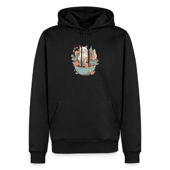 Chat dessiné dans un pot de fleurs - Sweat à capuche Premium bio Homme - noir - Devant - Nico (187cm)